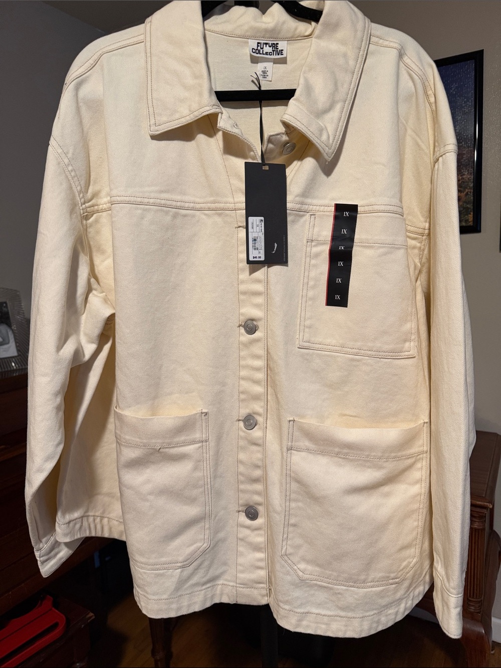 Future Collective Cream Utility Jacket - Neutral Button-Front